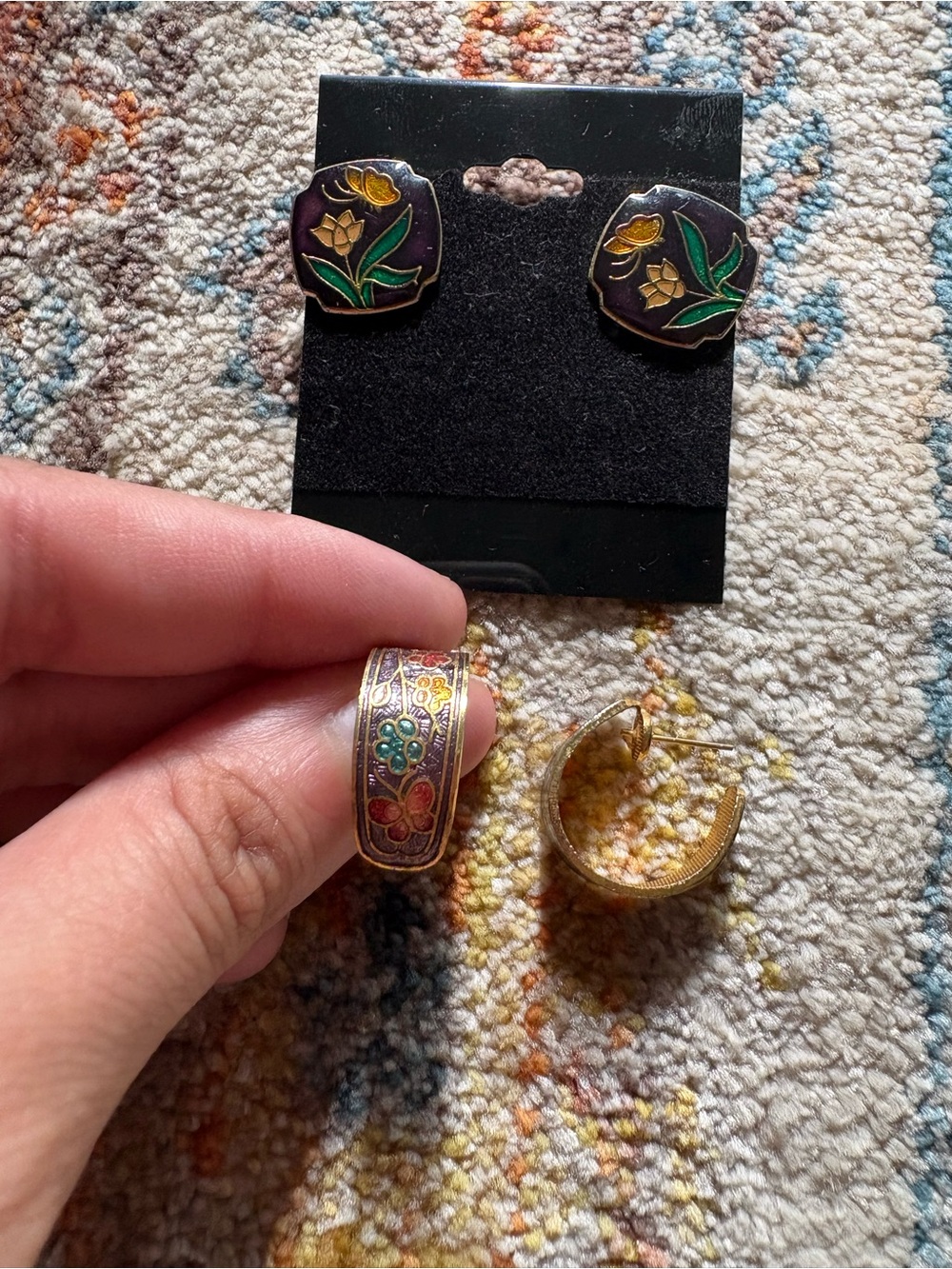 Bundle of Two Whimsygoth Gold Butterfly Floral Stained Glass Earrings